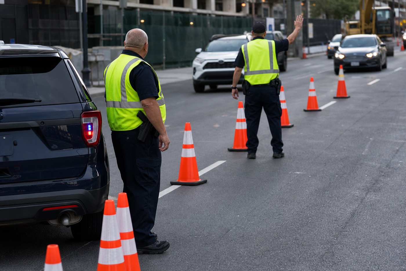 Police officers working a traffic detail