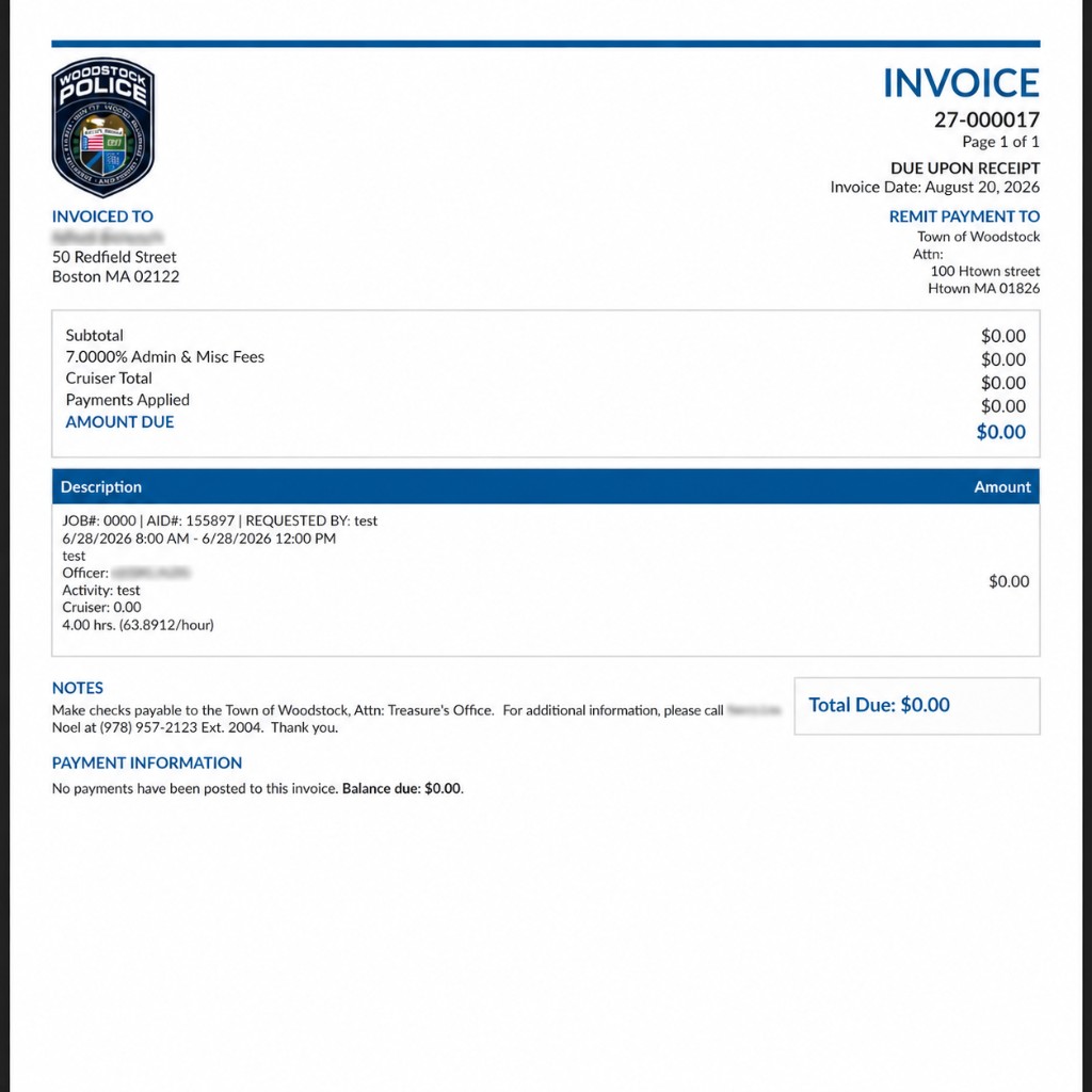 Sample Duty Tracking System police detail invoice